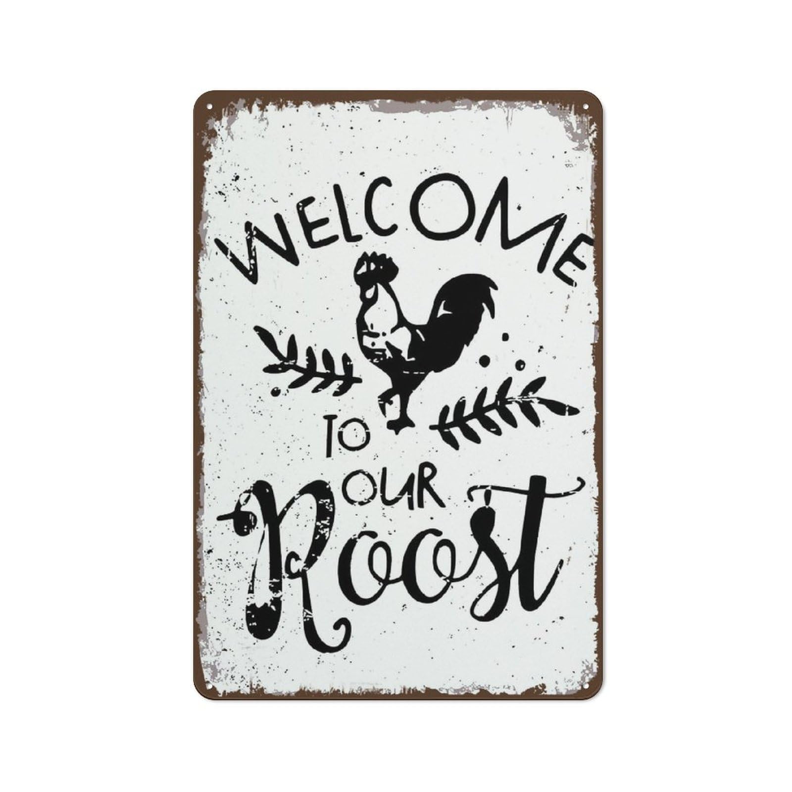 Nostalgic tin signs Hanging Metal Plaque Funny Kitchen Welcome to Our Rooster Metal Tin Sign Wall Art Decor Vintage Sign for Home Kitchen Country Cottage Chicken Coop Farm Decor Gifts, 8"x12"