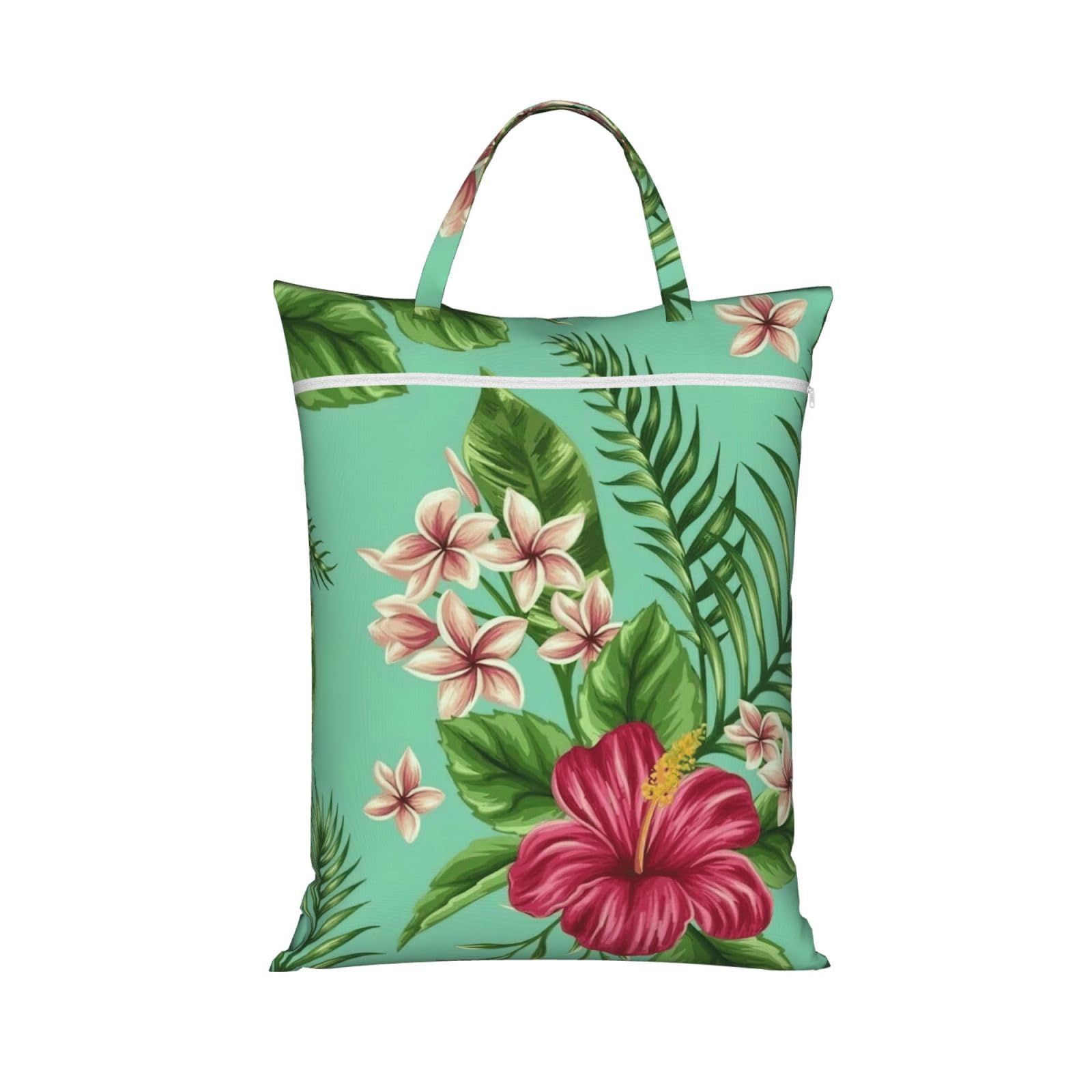 Pphgut 1 Pc Hawaiian Tropical Leaves Flowers Print Travel Laundry Bag Portable Dirt Clothes Bags Daily Hiking Camping Vacation