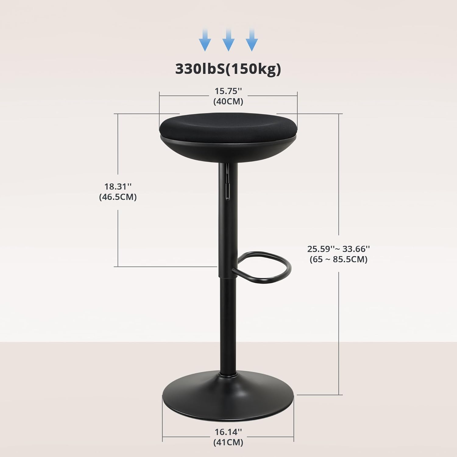 IWMH Standing Desk Stool, Ergonomic Adjustable High Wobble Stool, Round Seat 360° Swivel Standing Desk Office Chair Without Backrest for Bedroom, Kitchen, Living Room (Black)