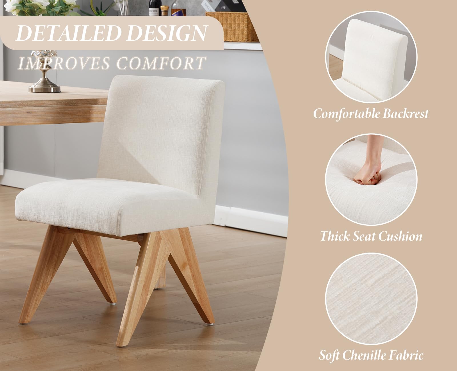 Ya-Home Set di 2 Sedie da Pranzo in Tessuto con Gambe in Legno, Beige
