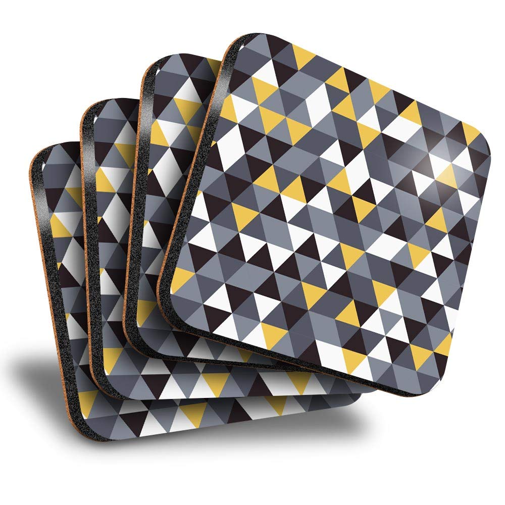 Destination Vinyl Ltd Multicolor Great Coasters (Set Of 4) Square - Yellow Grey Black Triangle Pattern Drink Glossy Coasters/Tabletop Protection For Any Table Type #24585