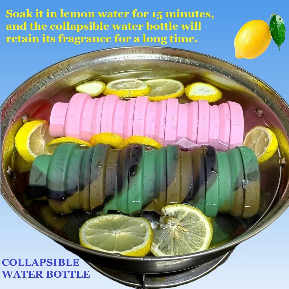 Botellas de agua plegables con popote, botella de agua de silicona de viaje sin BPA con mosquetón, botellas deportivas reutilizables, plegables, portátiles, ligeras, para gimnasio, camping,
