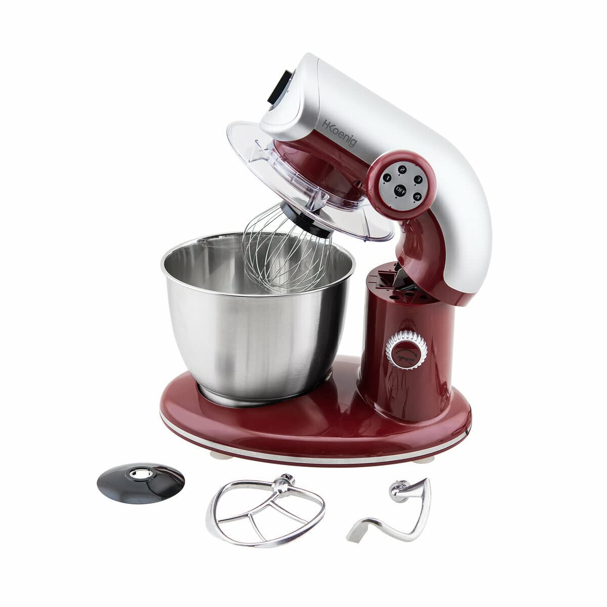 H.Koenig KM80 Robot da cucina multifunzione, 5L, 4 Velocità, 1000 W, Rosso