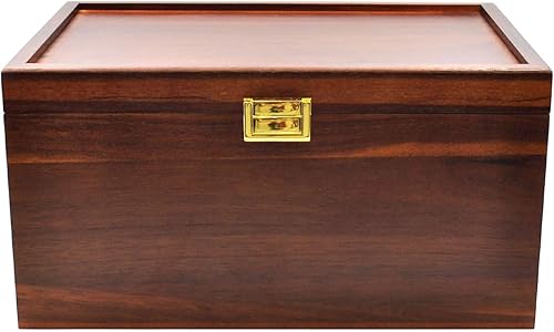 Miniatura 7 de Caja de almacenamiento grande de madera con tapa con bisagras, madera de acacia con bandeja ajustable, baúl de recuerdo de madera, perfecta para