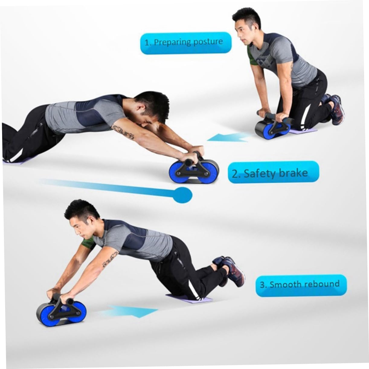 Abaodam Ruota Addominali Fitness Professionale con Manici in Abs e Gomma Ruota Spessa Tank per Allenamento Addome Silenzioso Adatta e Donne Principianti e Avanzati Supporto Perdita Colore
