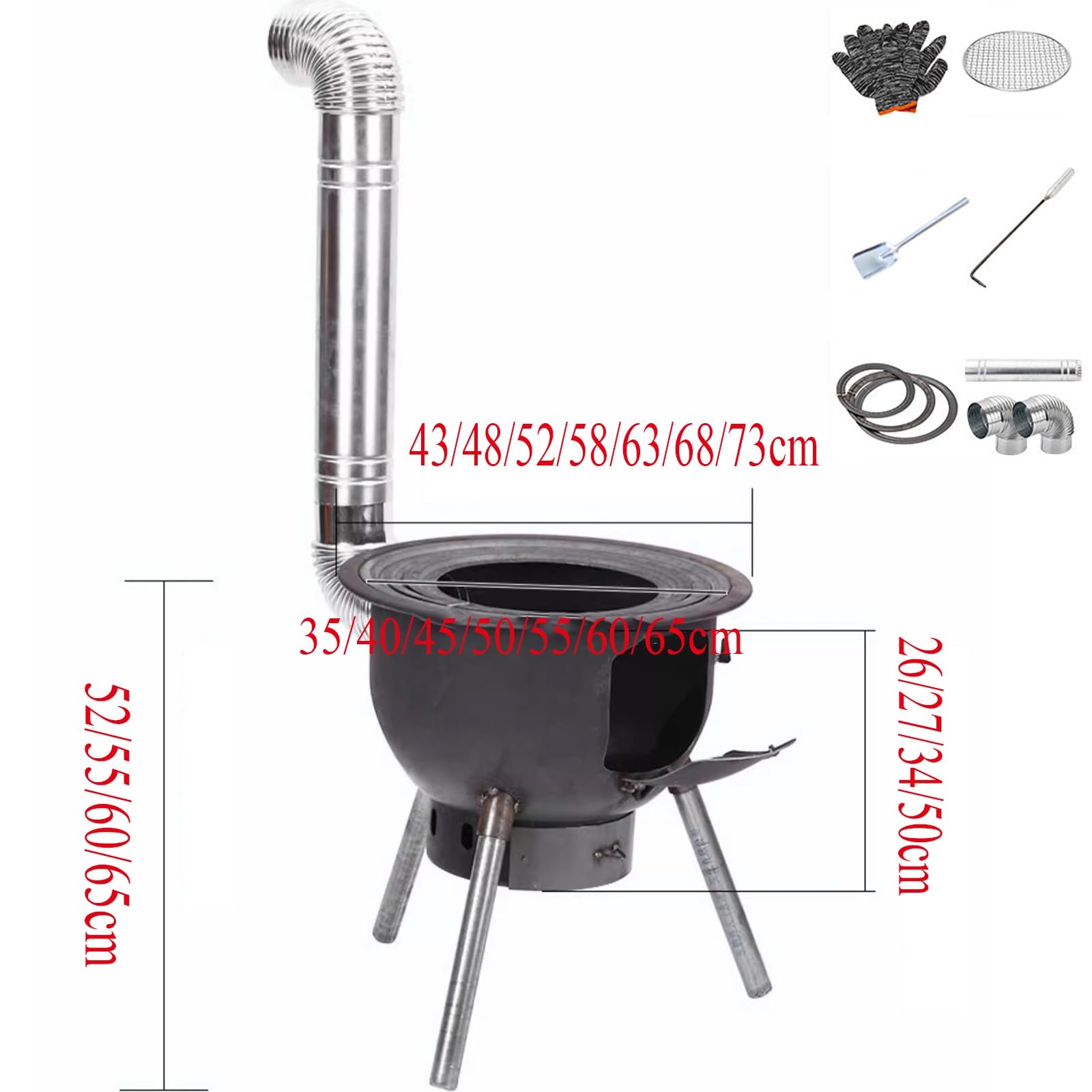 Stufa a Legna in Ghisa Piccola, Stufe a Legna da Interno Ventilate, Bruciatore a Ceppi e Combustibile Solido, Riscaldamento Casa 7 Taglie(58 * 59cm)