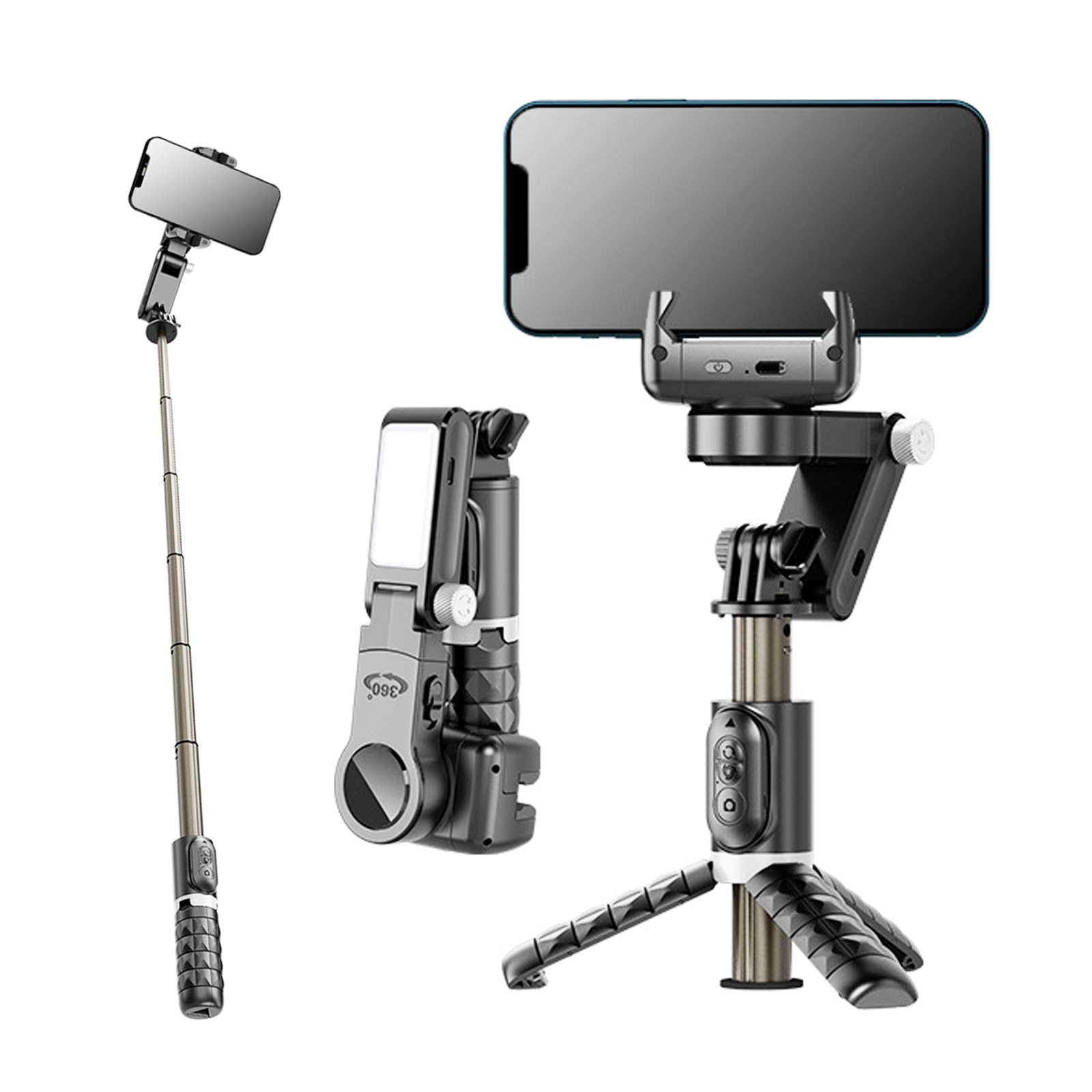 Brand Selfie Stick Tripod, Smartphone Gimbal Stabiliser, Removable Bluetooth Remote Control, 360° Rotation Mobile Phone Tripod Compatible With IPhone & Android - View #2