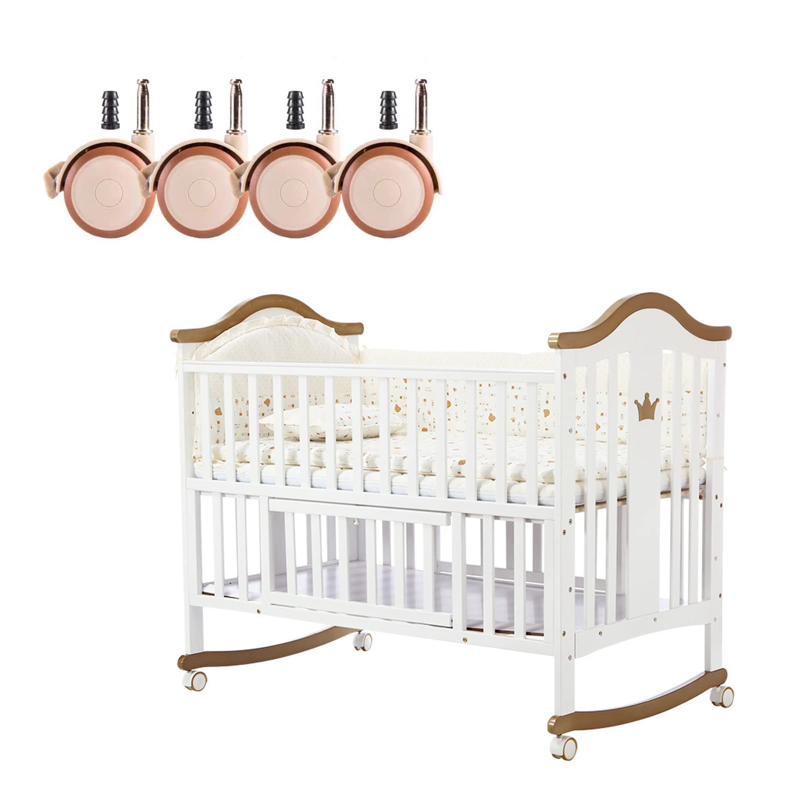 Zwenkwielen met rem, meubelwielen, kleine wielen voor harde vloeren, 4 zwenkwielen voor kinderbedden, dubbele wielen, met rem, rubberen wielen, geen geluid, zwenkwielen, 50 mm, meubelwielen voor