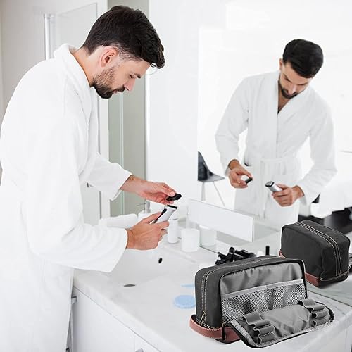 Miniatura 7 de Neceser de viaje para hombres y mujeres, organizador de artículos de tocador de lona resistente al agua, de cuero vegano, kit de Dopp colgante,