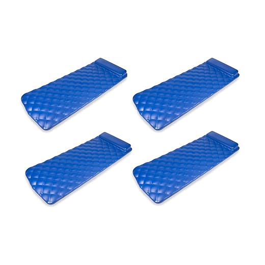 Kelsyus 72 Inch Laguna Lounger Portable Roll Up Foam Floating Mat with Built in Oversized Pillow for Swimming Pool, Lake, Beach, Blue (4 Pack)