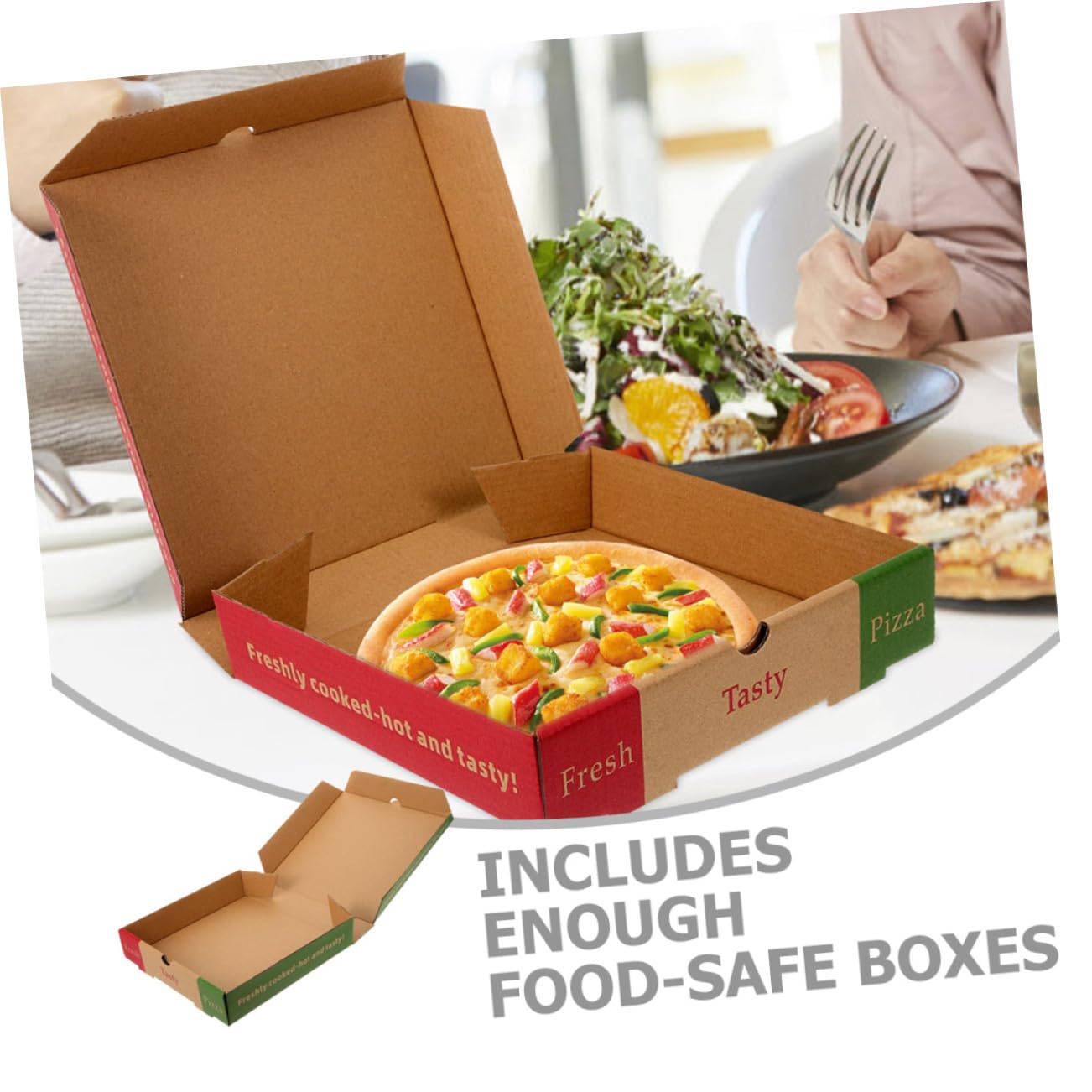 10 pezzi Scatole per Pizza in Carta Alimentare Contenitori Pieghevoli Resistenti per Asporto e Feste Confezione Pratica per Pizze Piccole