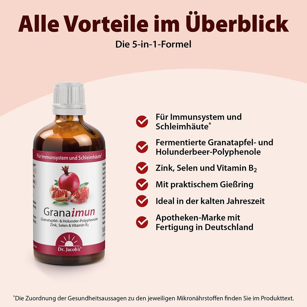 Granaimun von Dr. Jacob's 100 ml Flasche I mit Zink, Selen und Vitamin B2 I für Immunsystem¹, Zellschutz² und Schleimhäute³ I 33 Portionen