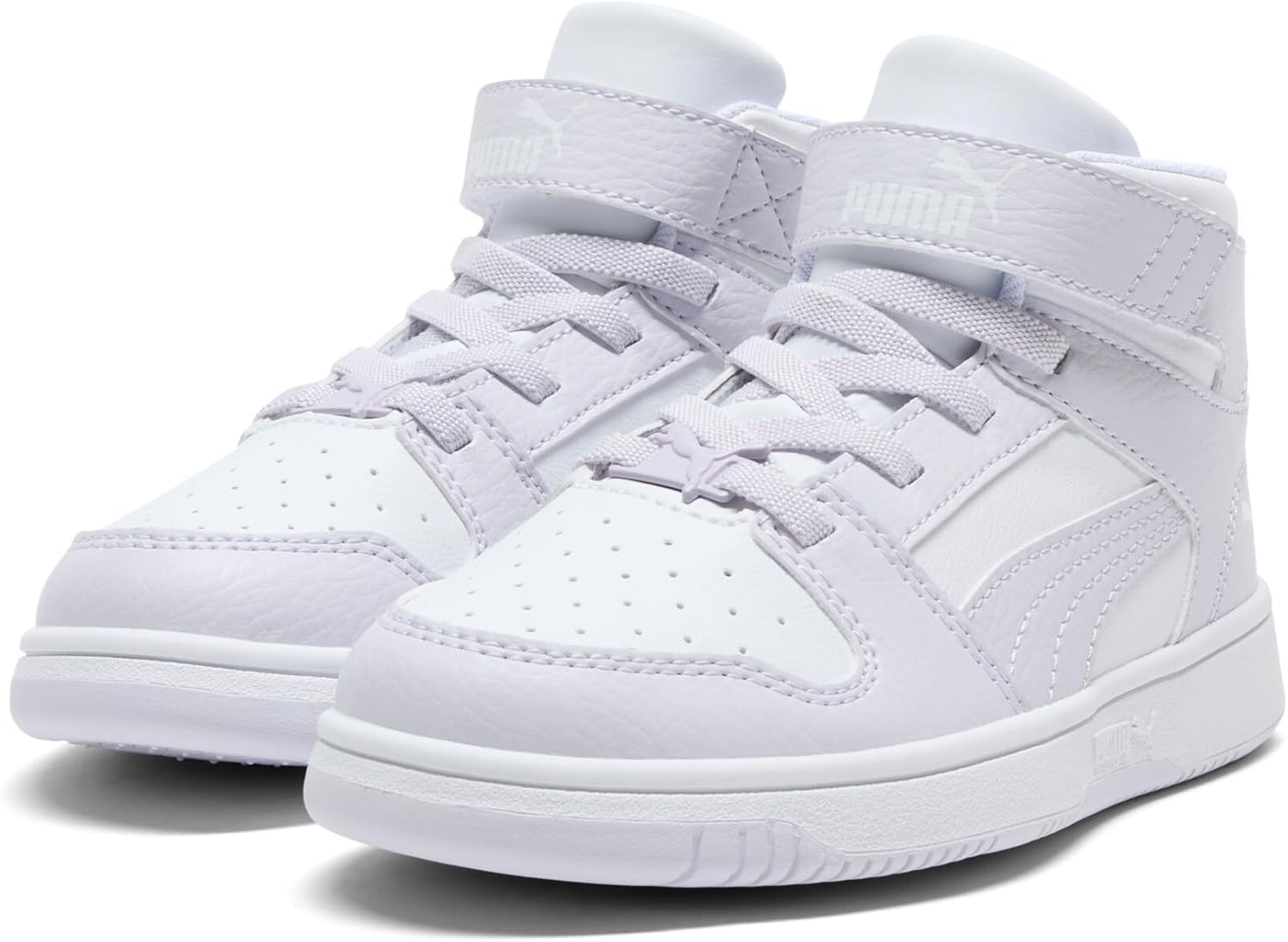 PUMA Unisex-Child Rebound Layup Mid Hook and Loop, PUMA White-Lilac Frost, Little Kid 11.5