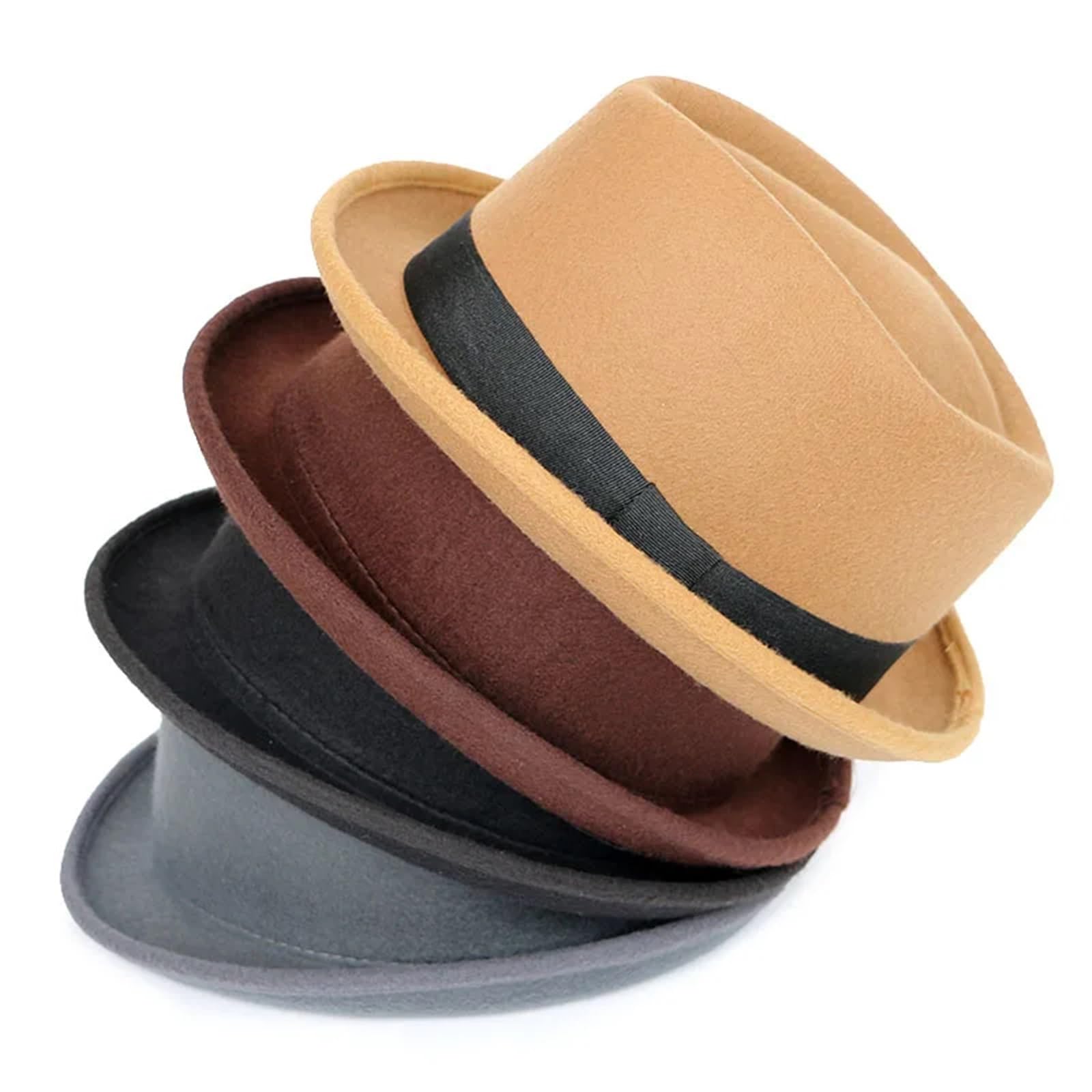 Cappello a Cilindro Cappello Classico da Uomo Cappello Invernale Solido a Maniche Corte Jazz Cappello a Cilindro Nero da Uomo in Feltro(Khaki)