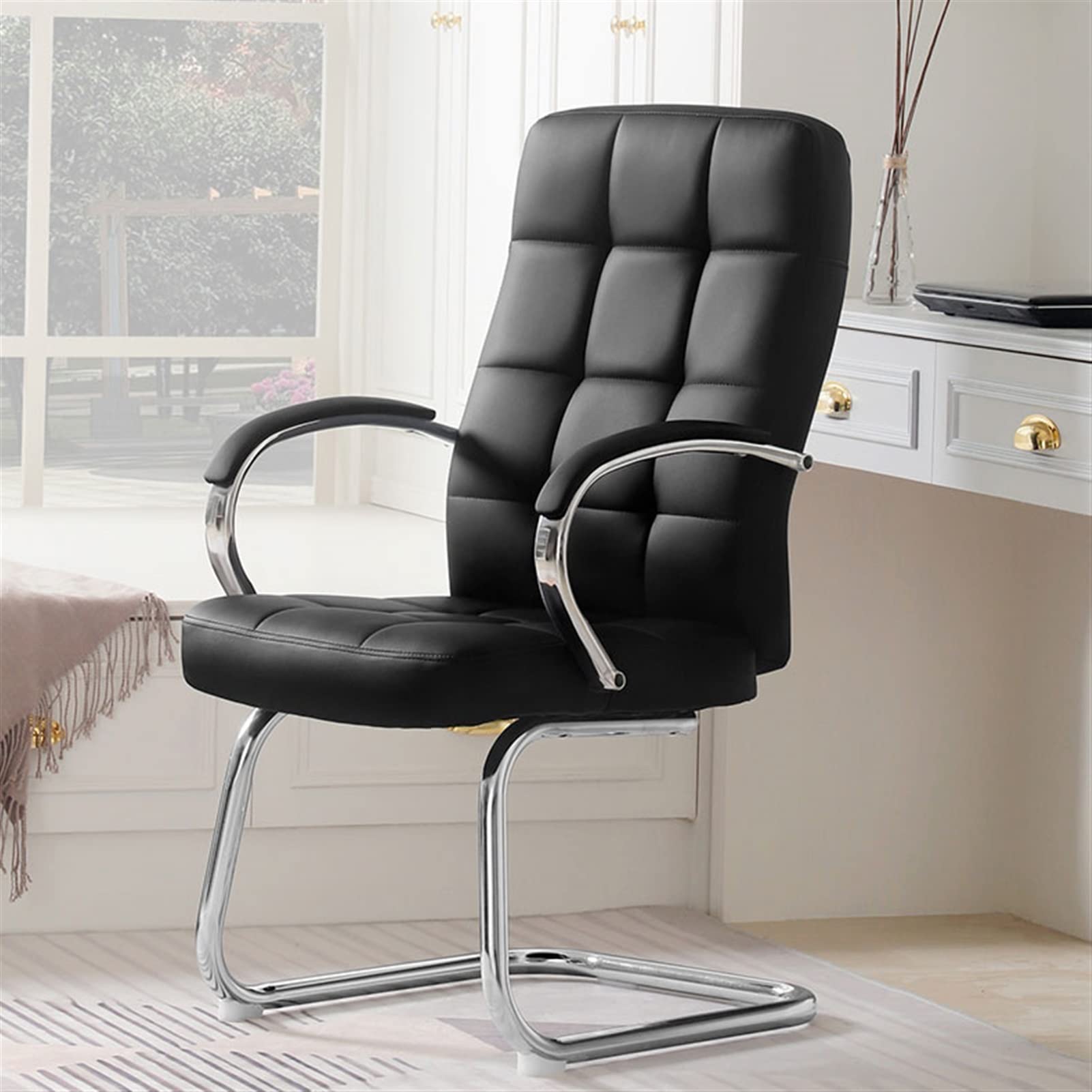 Chaises de bureau Chaise latérale exécutive PROFESSIONNEL HAUT DOS HAUT ET RADÉ ECO SIEM EN CUIR, ARMES FORMES ET SUPPORT LUBRAIN TRANSFORME VISITEUR Visiteurs Fauteuil de Bureau ( Color : Noir )