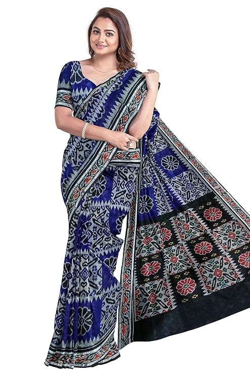 Image of Ikat Women's Cotton Saree, Handmade Pure Cotton Khandua Saree, Ikkat Orissa Traditional Handloom Saree without Blouse