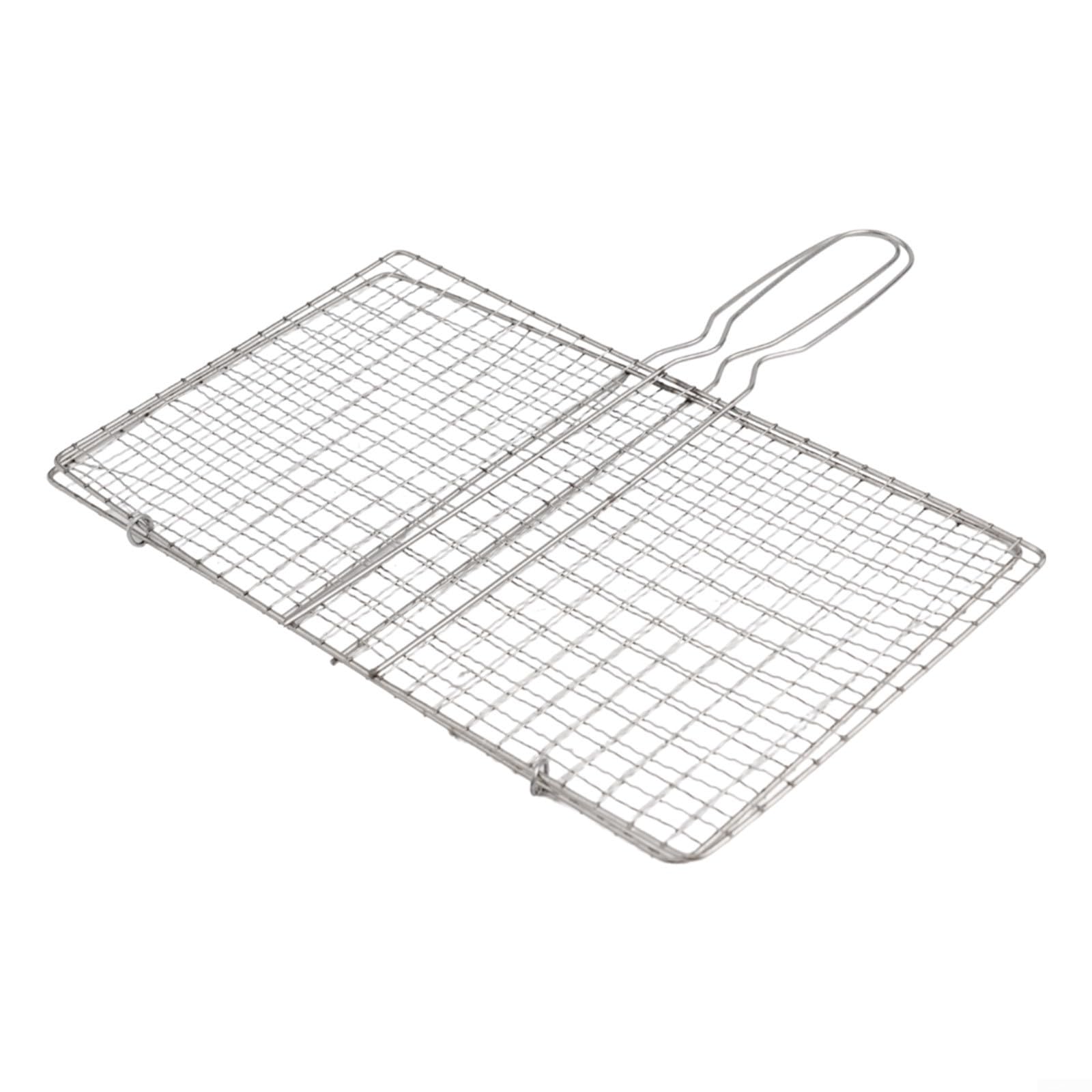 Barbecue Grill Basket Stainless Steel BBQ Grilling Basket Mesh Holder with Heat Resistant Handle for Steak Fish Vegetables Outdoor Cooking Camping(20 * 35cm)