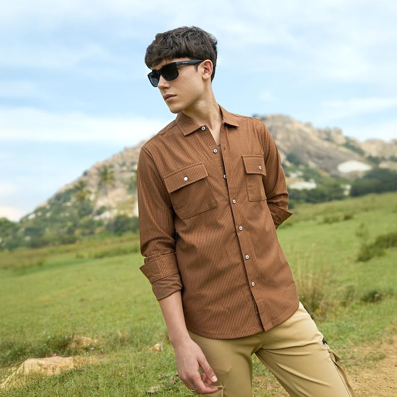 Image of CAHOOT Men's Shirt for Casual Wear | Spread Collar | Long Cuffed Sleeves | Button Closure | Shirt Crafted with Comfort Fit for Everyday Wear