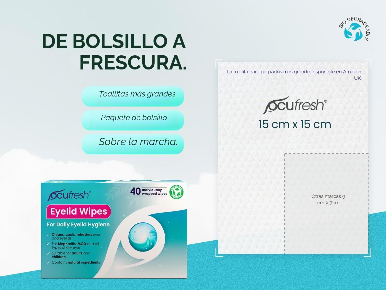 Toallitas para párpados de blefaritis, paquete de 20 unidades envueltas individualmente, removedor de maquillaje natural y alivio para ojos cansados
