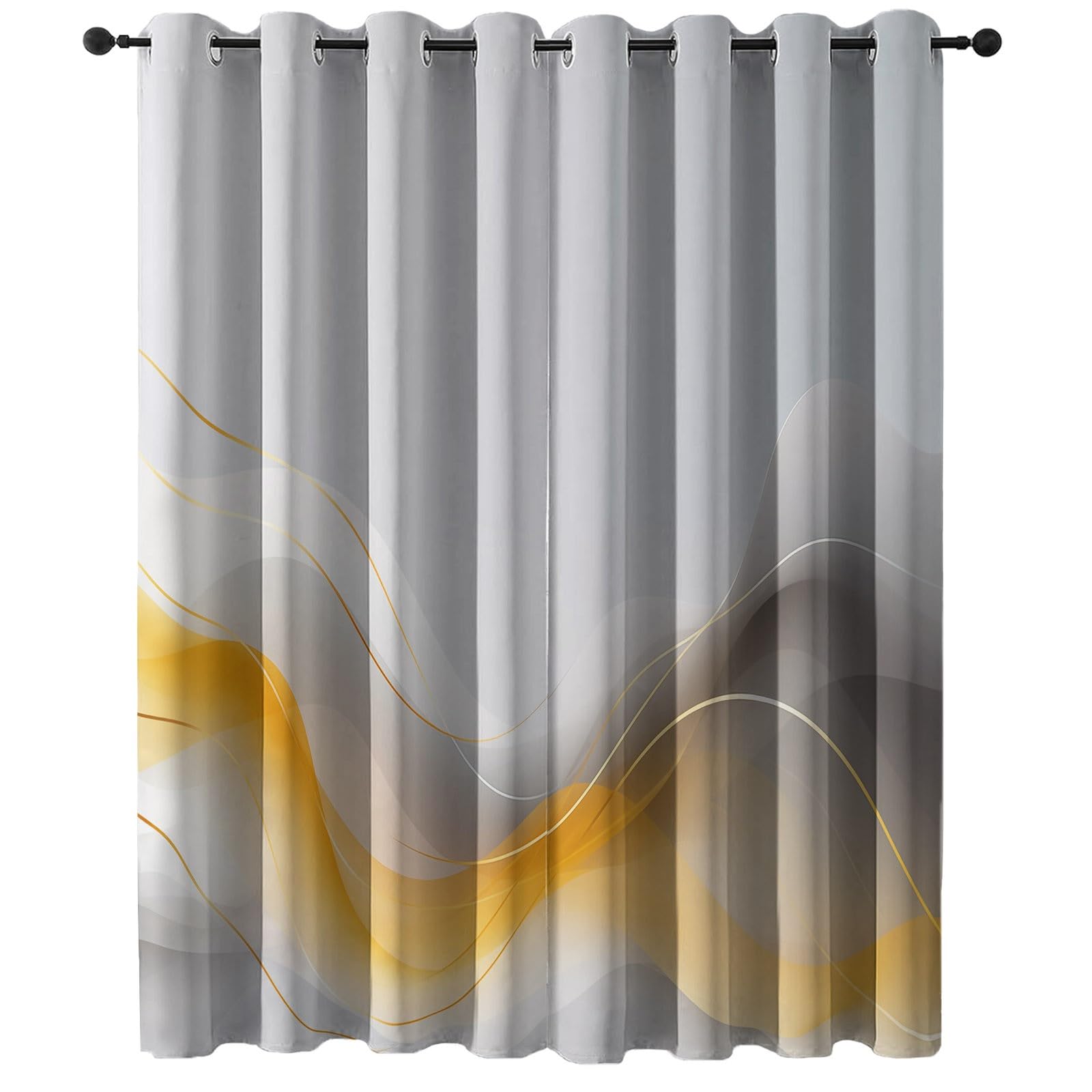100% Rideau Occultant Thermique Isolant Anti Froid et Chaleur 140L X 200H cm (2 Panneaux), Élégance Lignes Géométrie Rideaux Opaques Oeillets Anti UV Anti Bruit pour Chambre Salon, Gris Or
