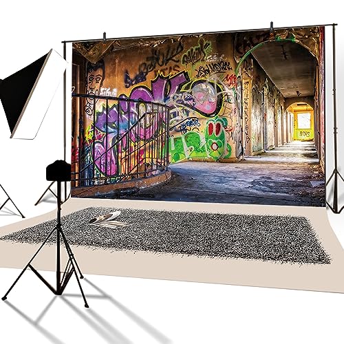 YongFoto 3x2m Vinyl Photo Backdrop Graffiti on City Ruins Wasteland Old Staircase Photography Background Portrait Photo Shoot Studio Props - Image 2