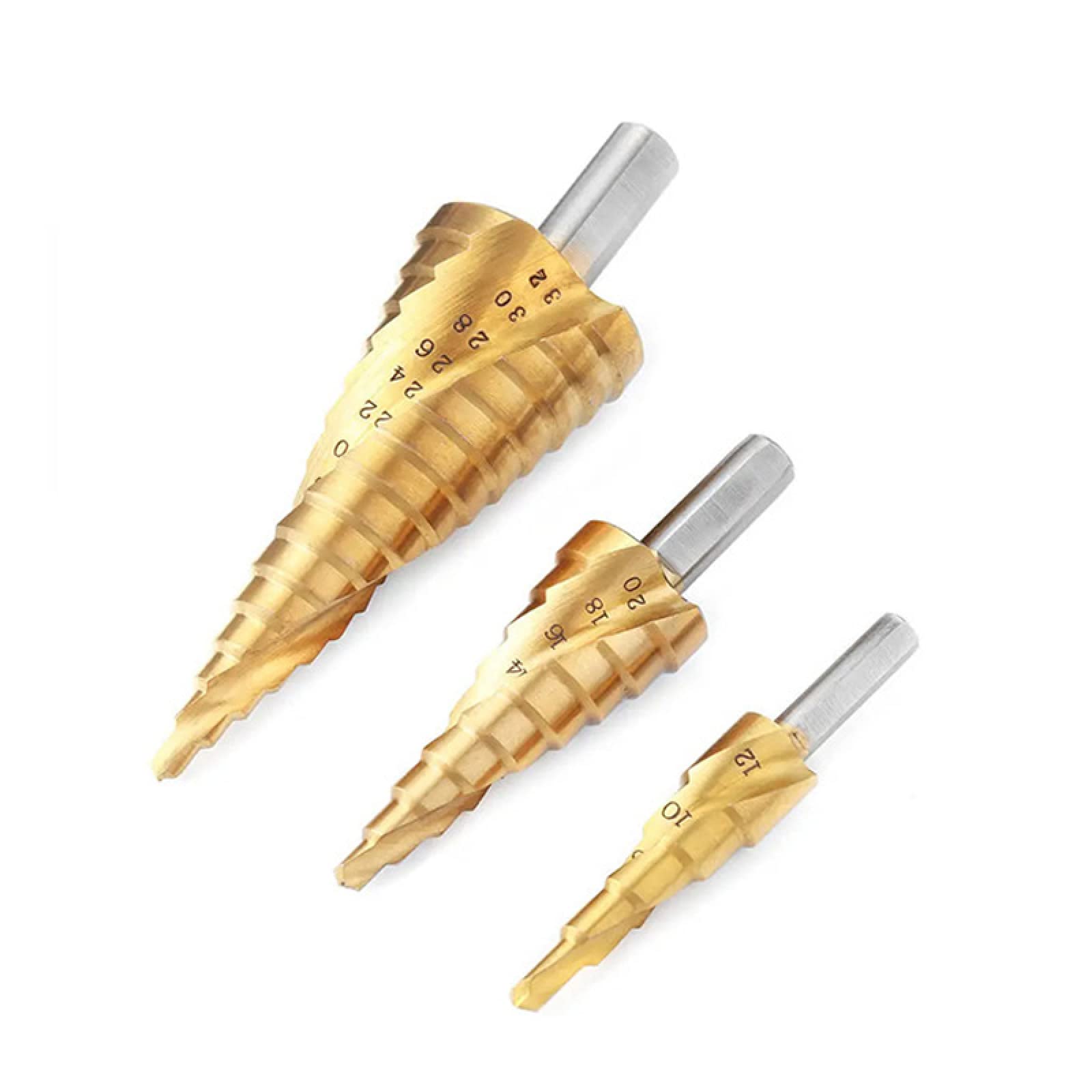 3 Pz HSS Titanio Punta Del Trapano 4-12mm 4-20mm 4-32mm Utensili Elettrici Di Perforazione A Spirale In Metallo Ad Alta Velocità In Acciaio Legno Hole Cutter Cone Drill