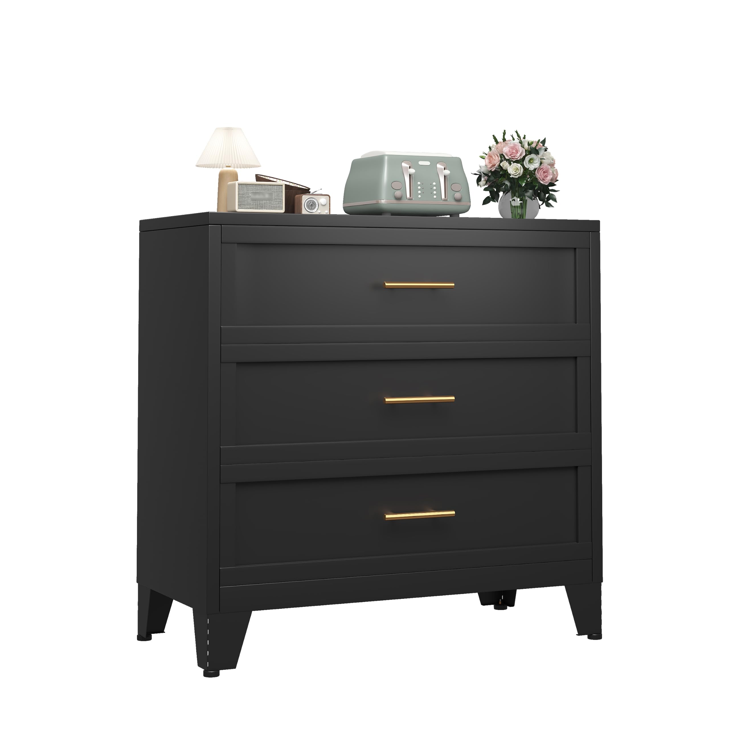 Ckzbx Metal Dresser Under Desk Metal Filing Cabinets, 34.25" H Drawer Chests of Drawers for Office, Garage (3 Drawers Black 31.5 inch Wide)