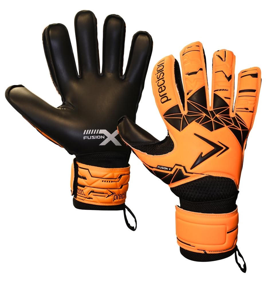 Precision Fluo Orange/Black Fusion X Flat Cut Essential Goalkeeper Gloves