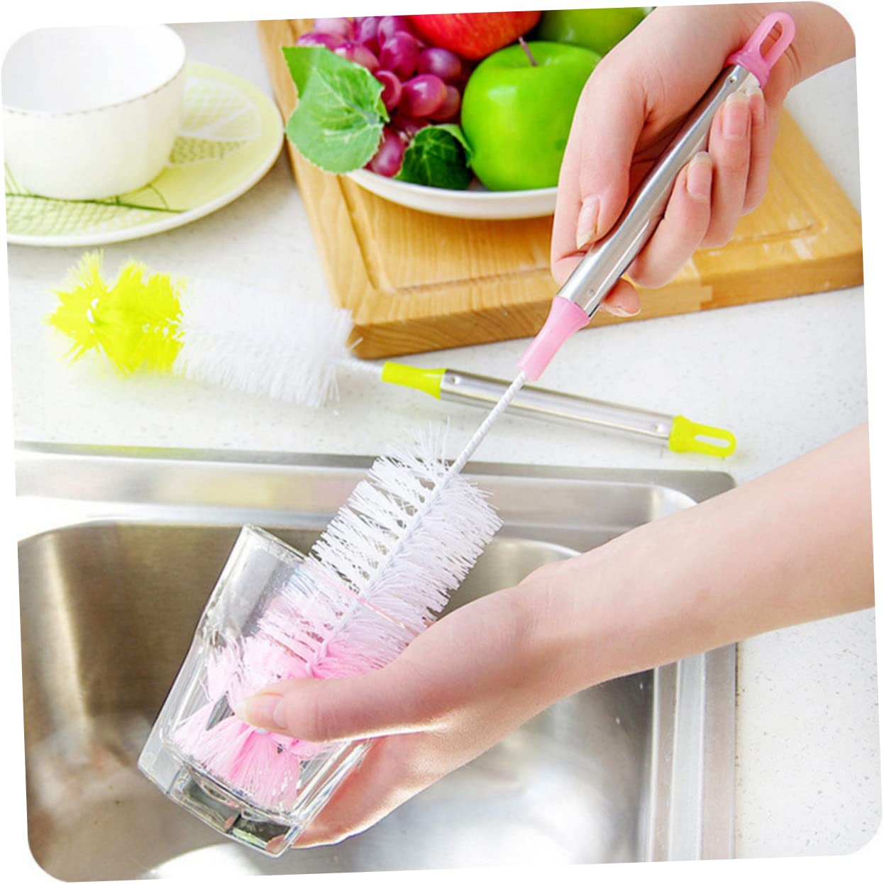 2 Set Spazzola Per Bottiglie Detergente Per Bottiglie Lavabottiglie Tazza Bottiglia 3 Pezzi*2