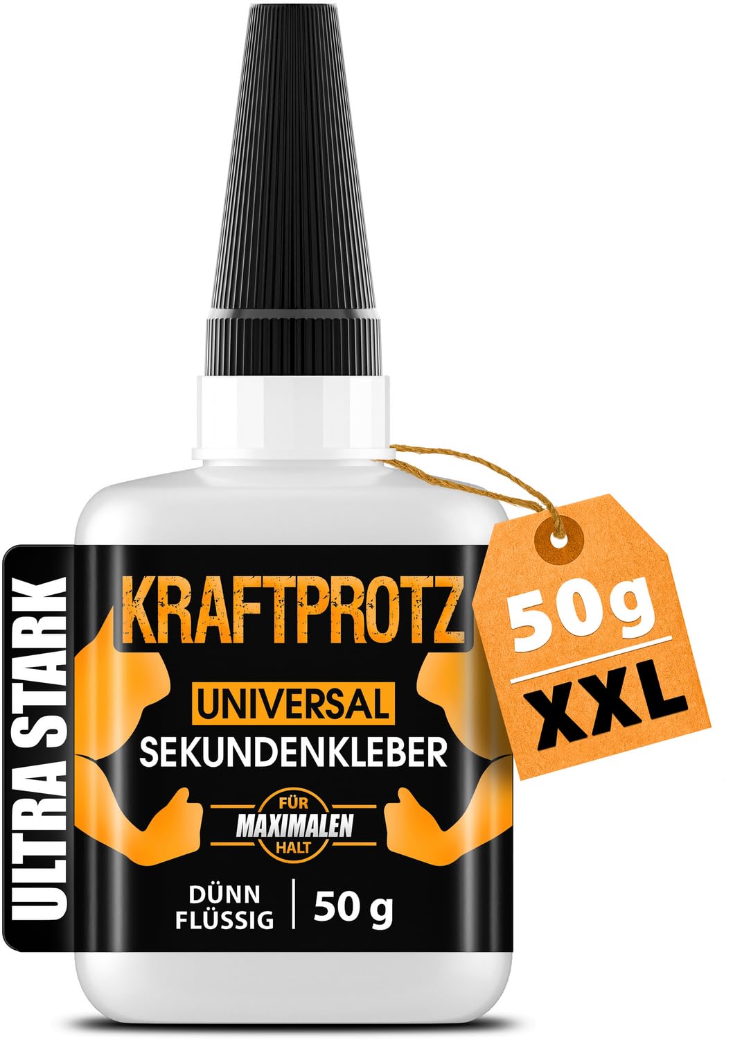 KRAFTPROTZ Sekundenkleber ultra-flüssig – XXL 50 g, Kapillarwirkung, transparent, wasserfest & hitzebeständig