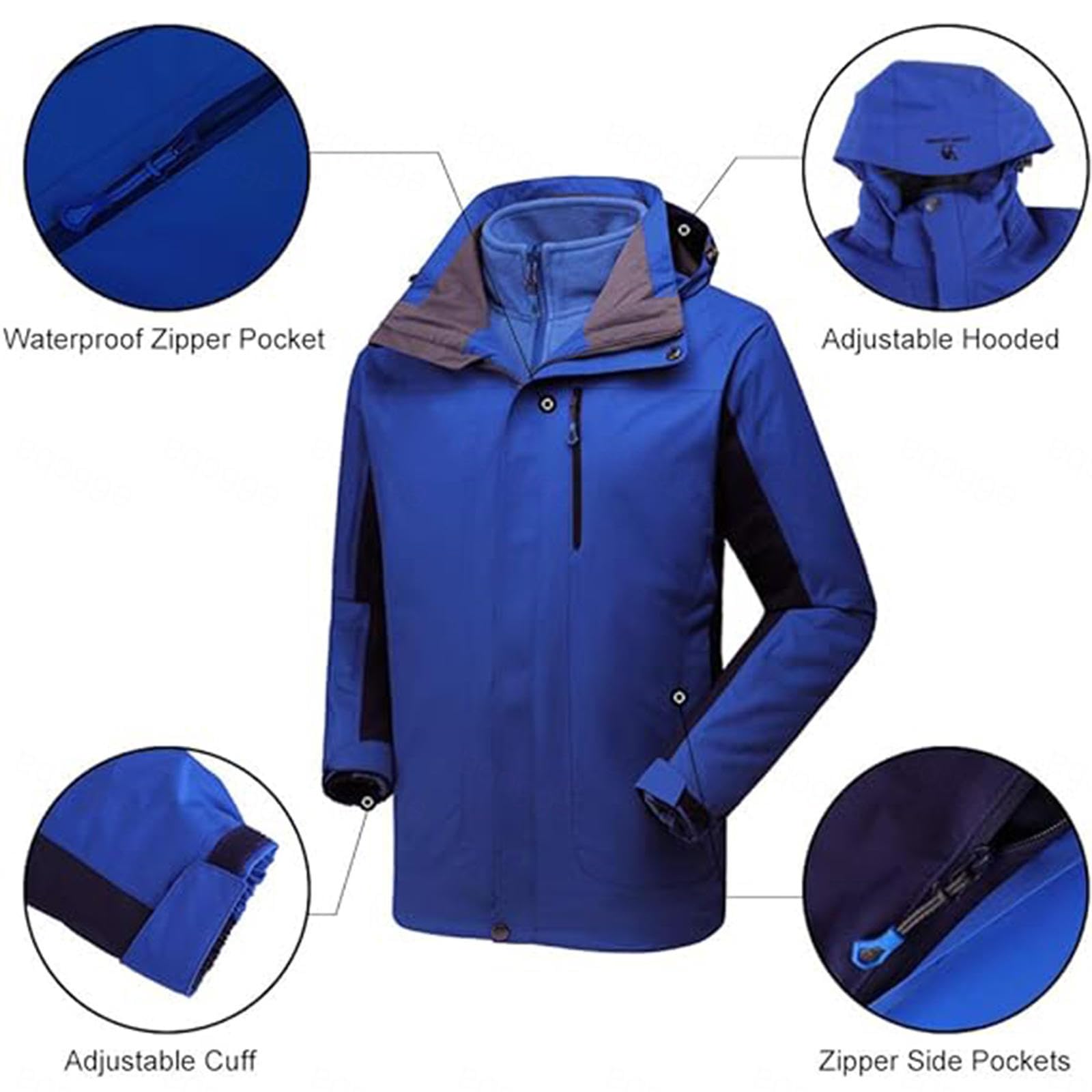 Chaqueta de Esquí para Hombre Chaqueta de Invierno Impermeable 3 en 1 Chaqueta para La Nieve Capucha Resistente Al Viento con Abrigo Interior de Forro Polar Cálido,E-XXL