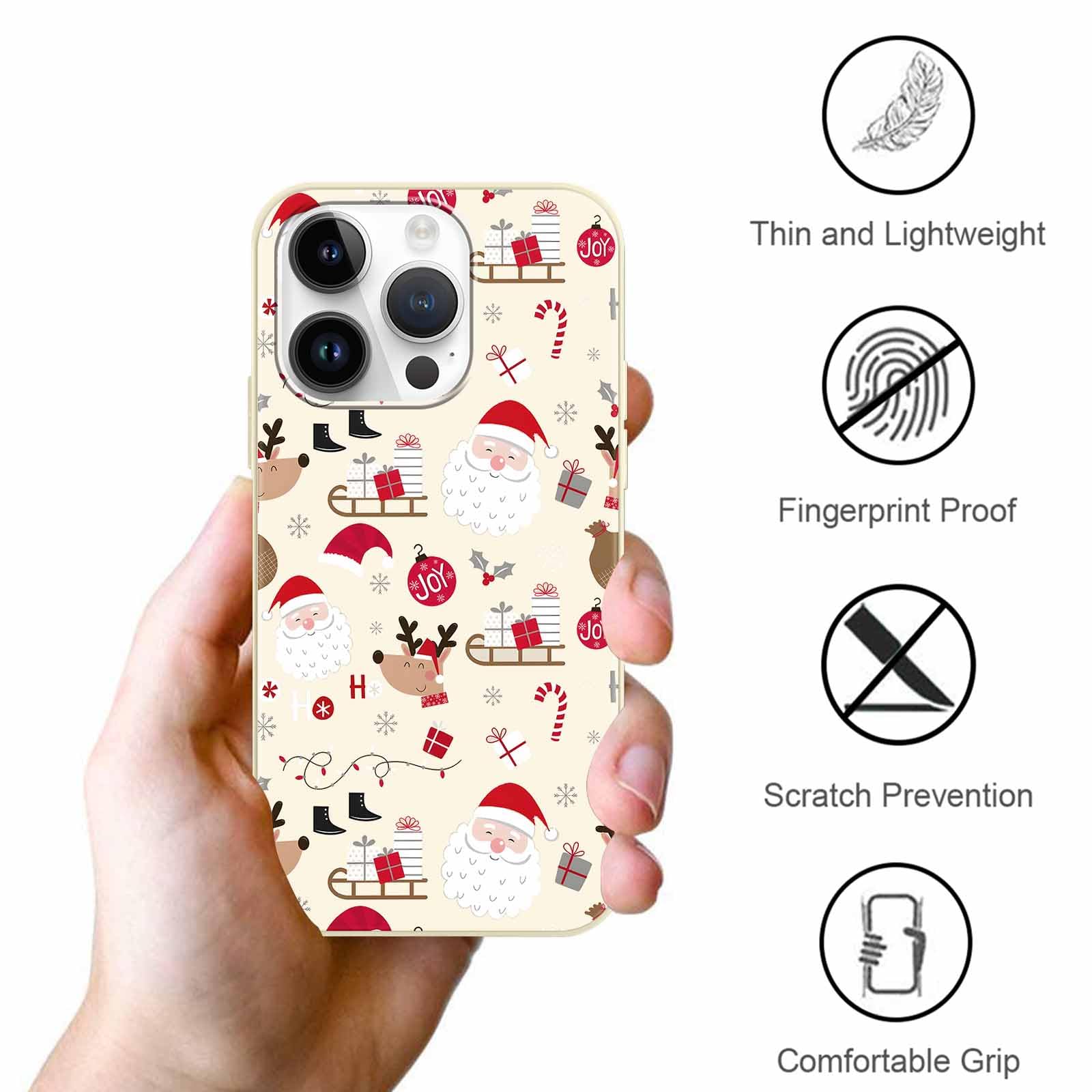 Xylota [3 stuks kersthoesjes voor iPhone 14 Pro Max 6,7 inch, schattige kerstmotieven met hertenmotief, zachte siliconen, schokbestendig, bescherming voor iPhone 14 Pro Max, kleurrijk 1
