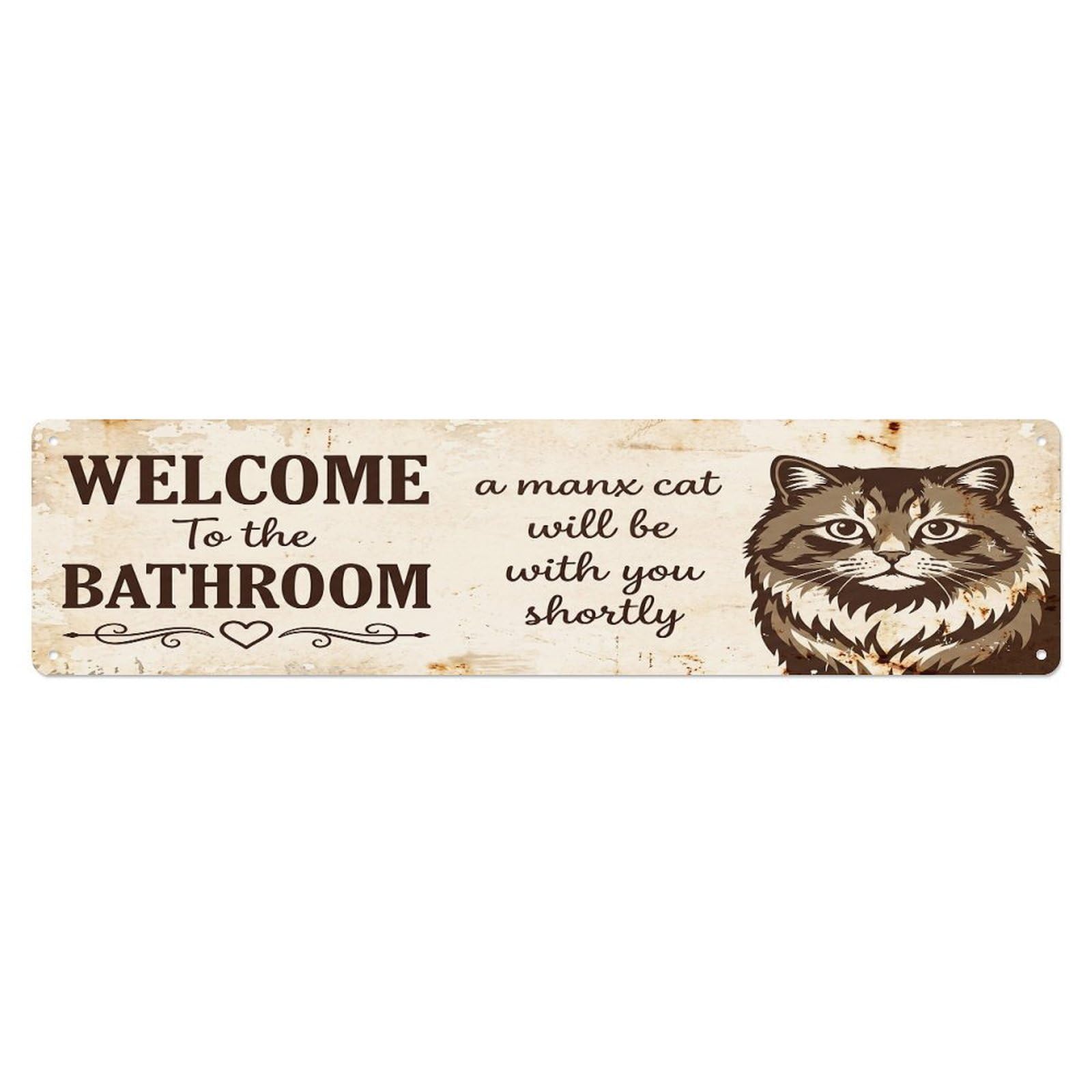 Vintage WELCOME To The BATHROOM Manx Cat Metal Tin Sign