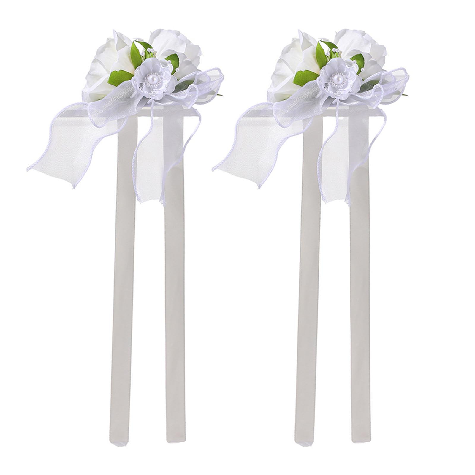 Msioytog Premium Artificial Flower Wedding Corsage Pair for Bride Groom Bridesmaids Matching Accessories Western Ceremony Wedding Wrist Flower Silk Ribbon Bridal Photography