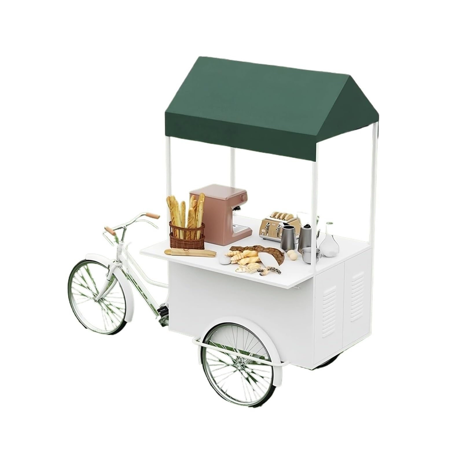 Mobile vending tricycle, Mobile Metal Cart Canopy Snacks Beverages Coffee Candy Multicolor(White)