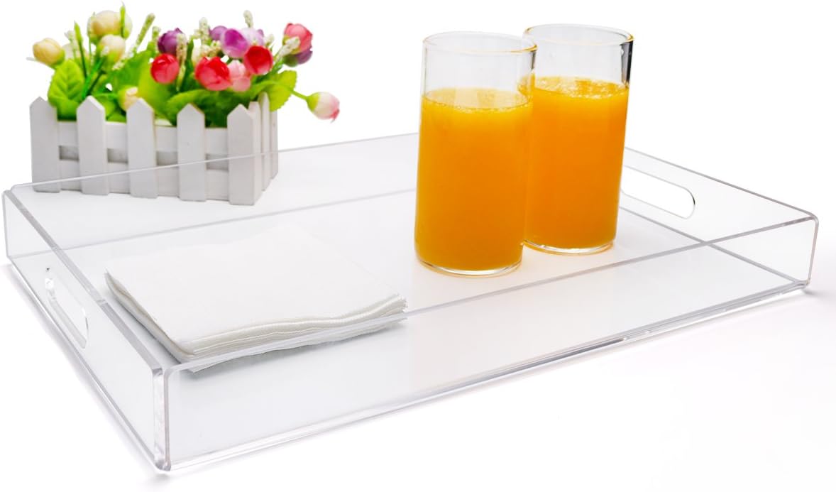 Get Special Price Clear Acrylic Serving Tray,Commercial Food Serving Tray for Breakfast, Tea, Butler with Handle,Clear 12 x 12, Trays for Home Decor Best Cyber Deals 🔥 Clear Acrylic Serving Tray,Commercial Food Serving Tray for Breakfast, Tea, Butler with Handle,Clear 12 x 12, Trays for Home Decor