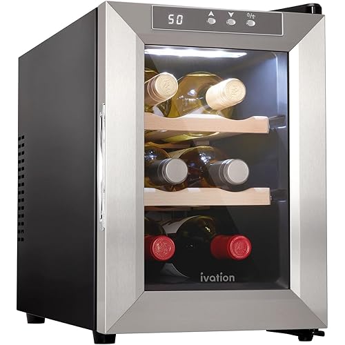 Ivation Premium Stainless Steel 6 Bottle Horizontal Thermoelectric Wine Cooler/Chiller Counter Top Red & White Wine Cellar w/Digital Temperature, Freestanding Refrigerator Quiet Operation Fridge