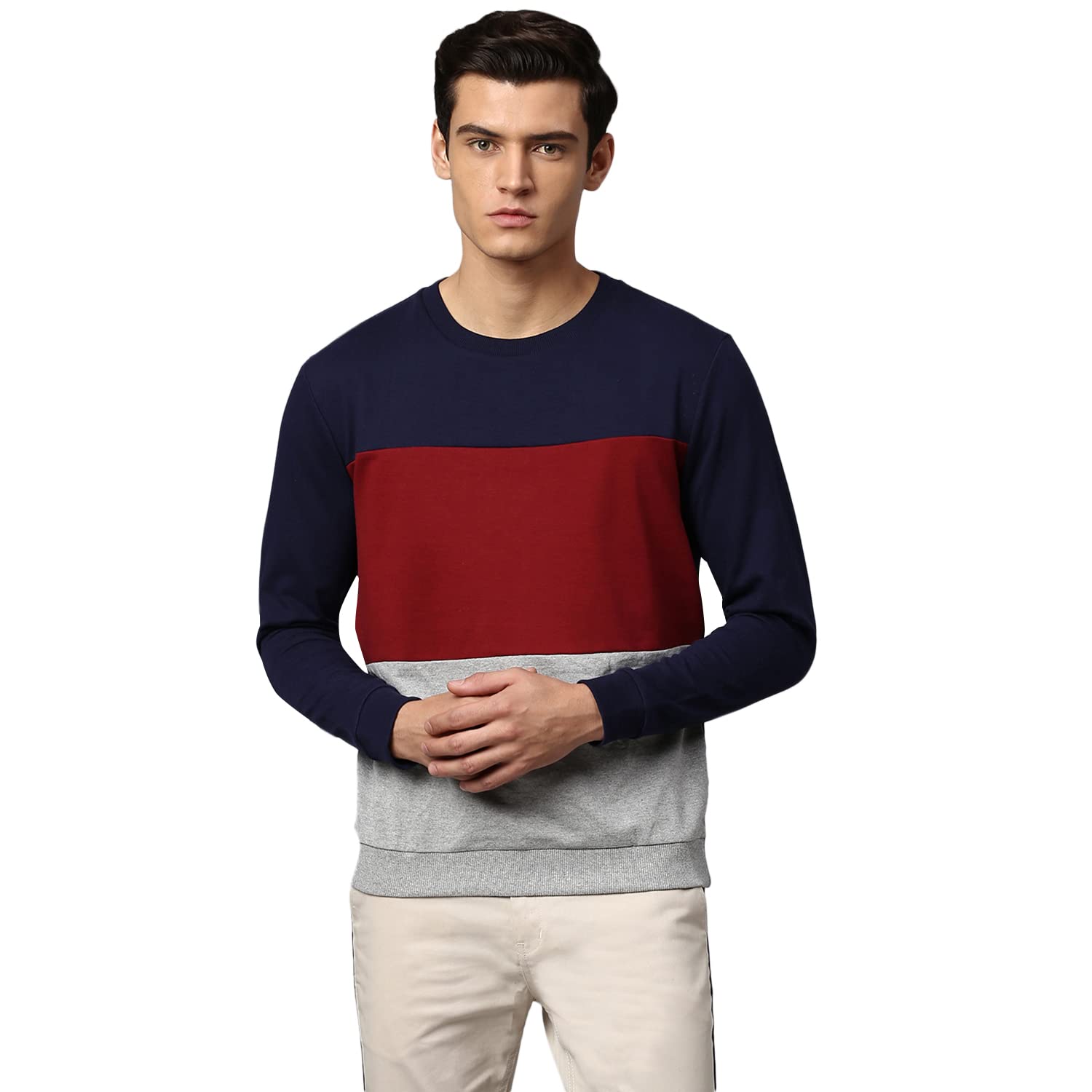 dennis lingo Men’s Cotton Blend Full Sleeves Color Block Sweatshirt - Regular-Fit, Crew Neck, and Lightweight, Casual Winterwear for Men-picture-18