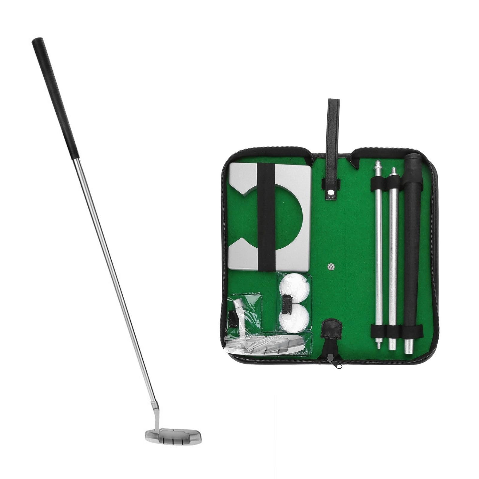 BuyWeek Set Putter da Golf, Attrezzatura da Allenamento da Golf Portatile Putter Set con 2 Palline Borsa da Trasporto con Cerniera per Casa Ufficio