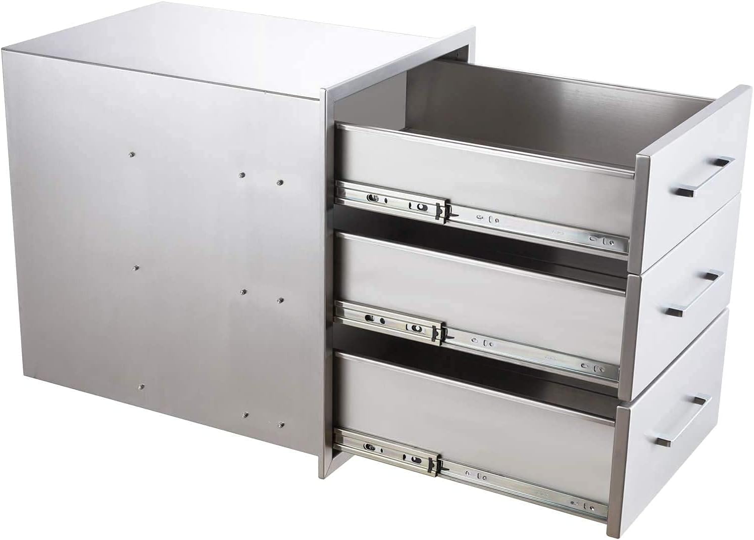 TIANAI Outdoor Kitchen Drawer 14" W x 20-1/2"H x 23" D Stainless Steel BBQ Drawer with Exquisite Handle Three-Opening Drawer for Embedded Installation