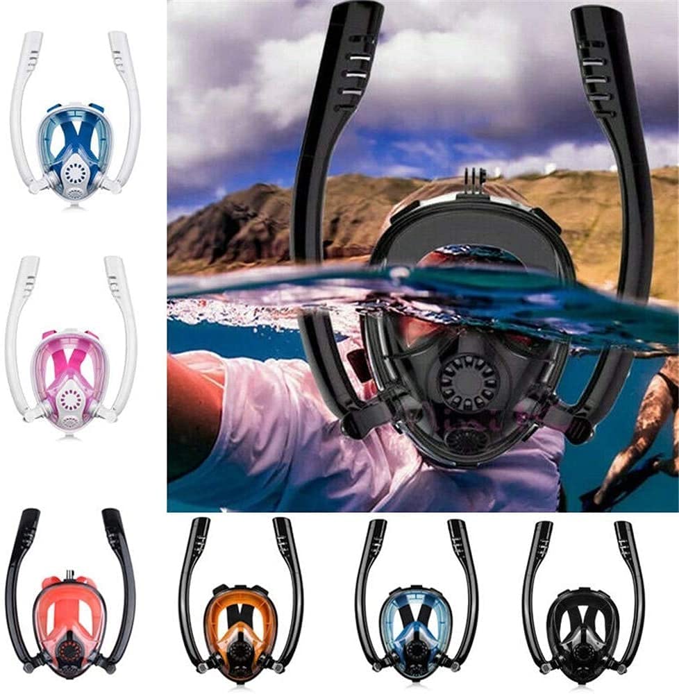 MRKU Masque de plongée intégral avec Tuba et Tuba antibuée, Masque de plongée sous-Marine à Double Tube, Lunettes de Respiration avec Support de caméra pour la plongée en apnée