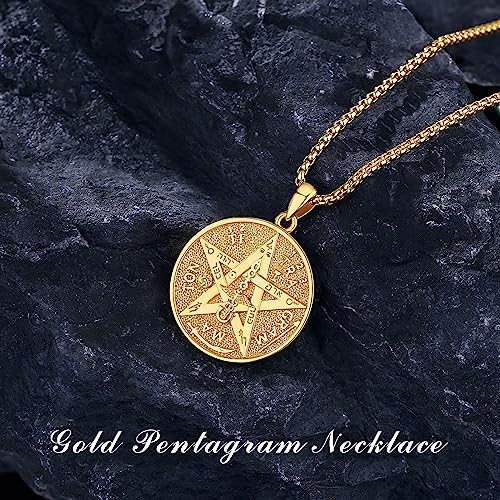 EUDORA Tetragrammaton Necklace Pentagram Necklaces for Women Men,18K Gold Plated Sterling Silver Amulet Energy Pendant Guardian Star Pentacle Jewelry Mother's Father's Day Gift for Mens Her,22inch by EUDORA - Image 2