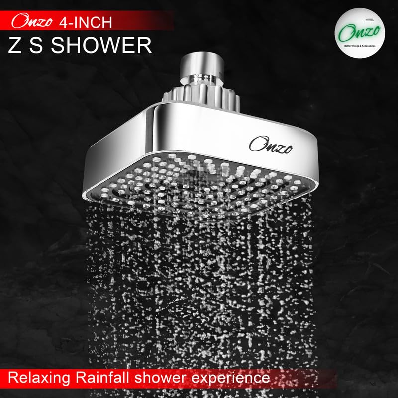 Image of Onzo ZS 4-Inch ABS Overhead Rain Shower Head| 360 Adjustable Swivel Ball Joint | Chrome Finish | Durable & Rust-Proof High-Pressure Bathroom Shower