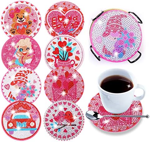 8 Pcs Diamond Painting Coasters with Holder,DIY Diamond Art Crafts for Adults, Small Diamond Painting Kits Accessories (Abstract Black)