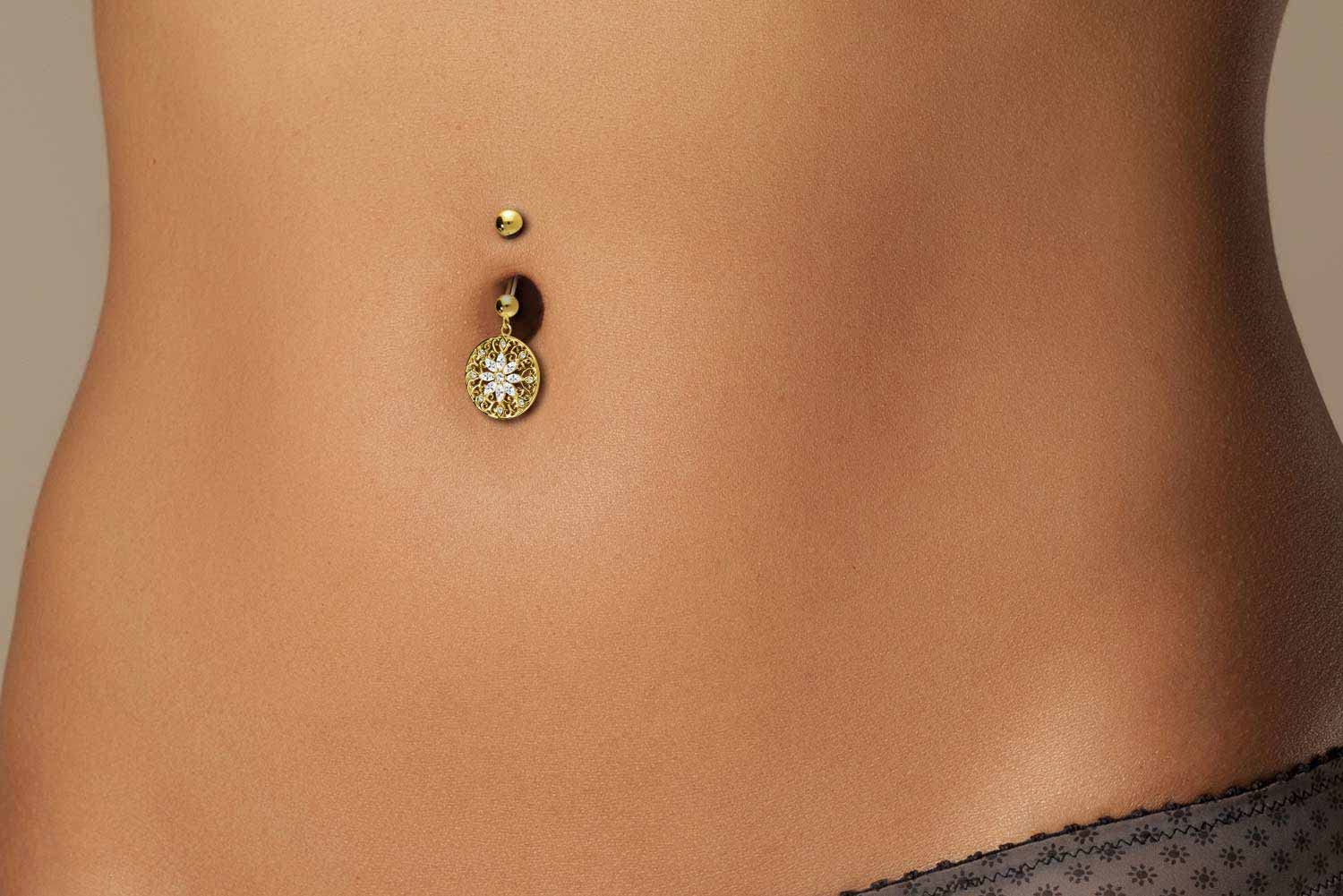 PIERCINGLINE 750er GOLD Bauchnabelpiercing 18 KARAT Mandala & Blume Piercing Bananabell Banane Gelbgold