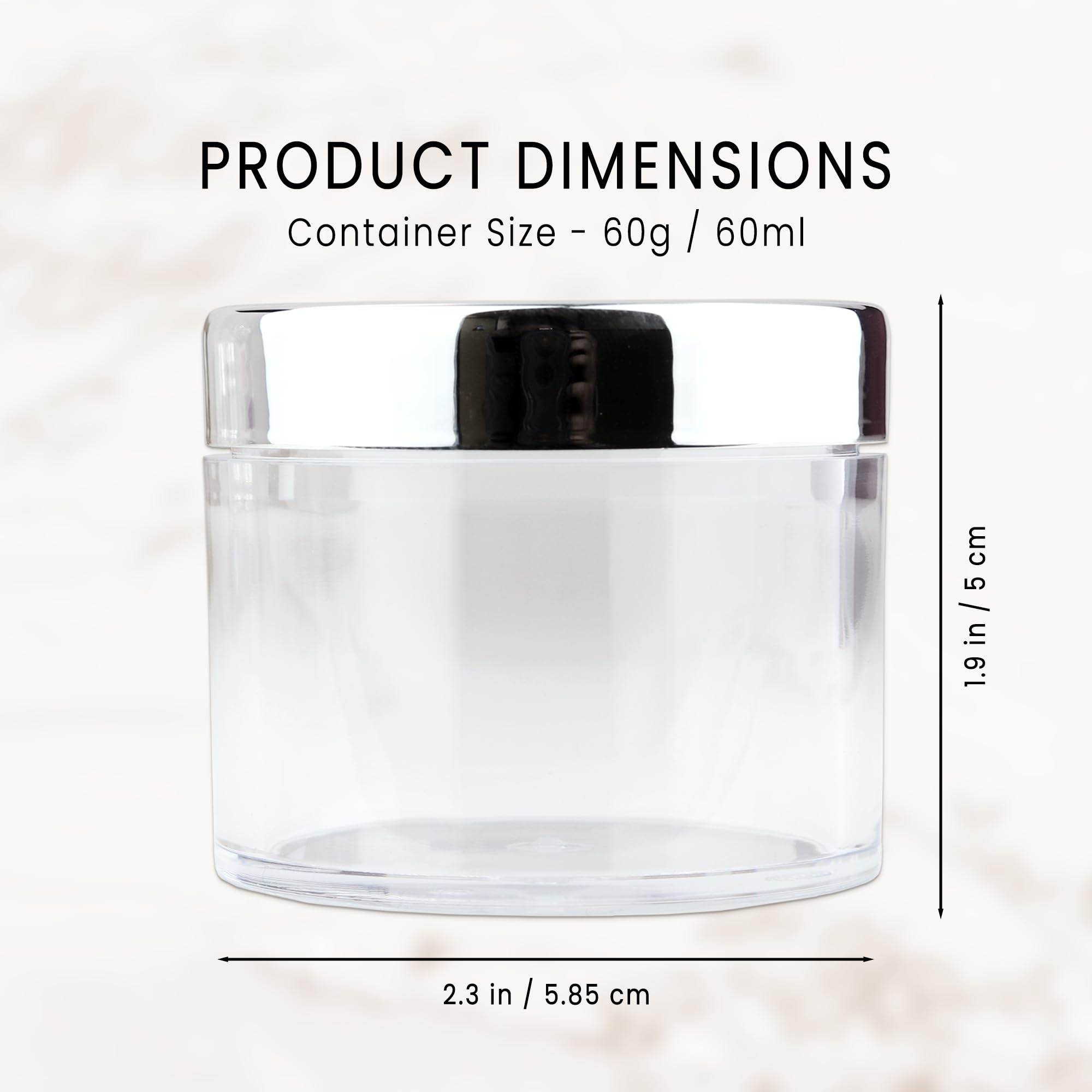 Beauticom 60 g/60 ml Premium okrągłe przezroczyste pojemniki z tworzywa sztucznego do przechowywania w podróży, do makijażu, balsamu, peelingu, kremów, olejków, maści, srebrnych