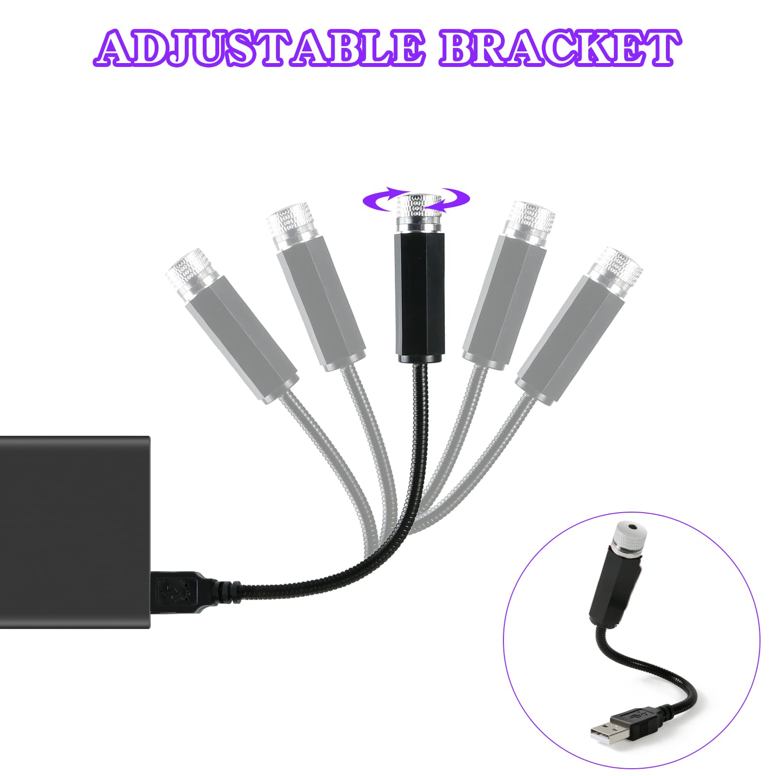 Weinsamkeit Lampe Projecteur LED, Portable Lampe de Toit avec Interface USB Plug and Play Motif d’Éclairage en Ciel Étoilé Veilleuse Orientable Plusieurs Effets de Lumière pour Voitures/Maison/Fête