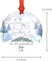 Vista 5 de Andaz Press Adorno de recuerdo de Navidad de metal redondo personalizado para la familia, My First Christmas As Gigi 2024, acuarela de osos polares