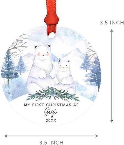 Miniatura 5 de Andaz Press Adorno de recuerdo de Navidad de metal redondo personalizado para la familia, My First Christmas As Gigi 2024, acuarela de osos polares