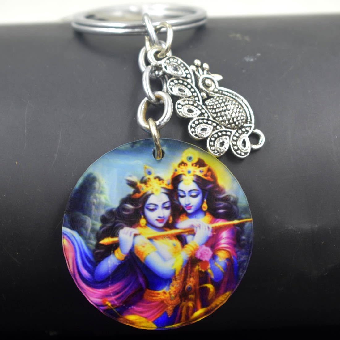 Lord Radha Krishna Religious Peacock Charm Keychain for Men and Women-image-16